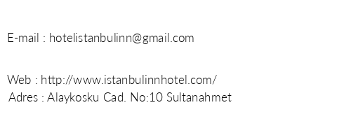 stanbulinn Hotel telefon numaralar, faks, e-mail, posta adresi ve iletiim bilgileri